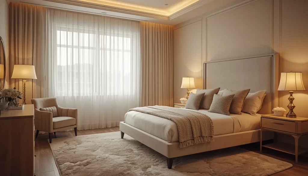 Bedroom With Layered Lighting