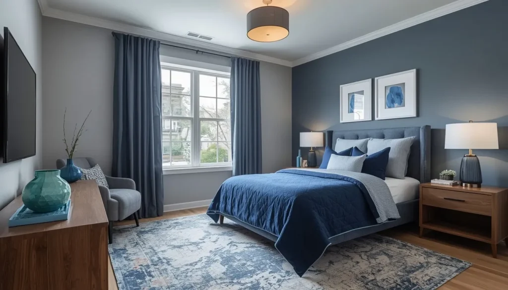 Blue and Gray Teen Boy Bedroom