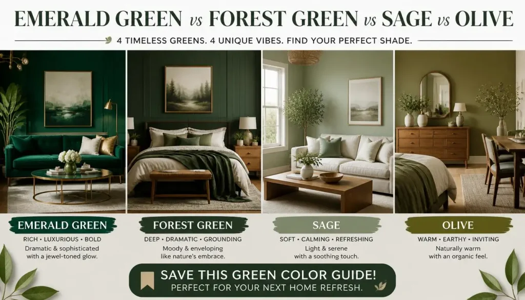 Emerald Green vs Forest Green, Sage and Olive