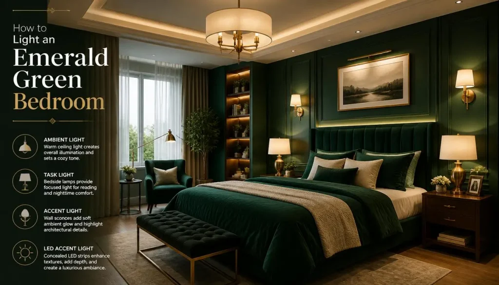 How to Light an Emerald Green Bedroom
