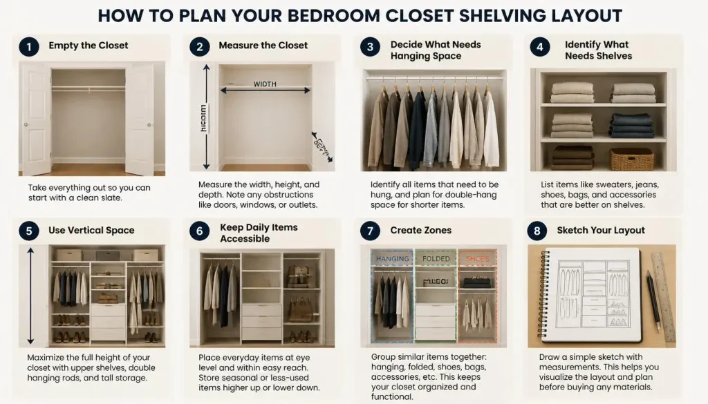 How to Plan Your Bedroom Closet Shelving Layout