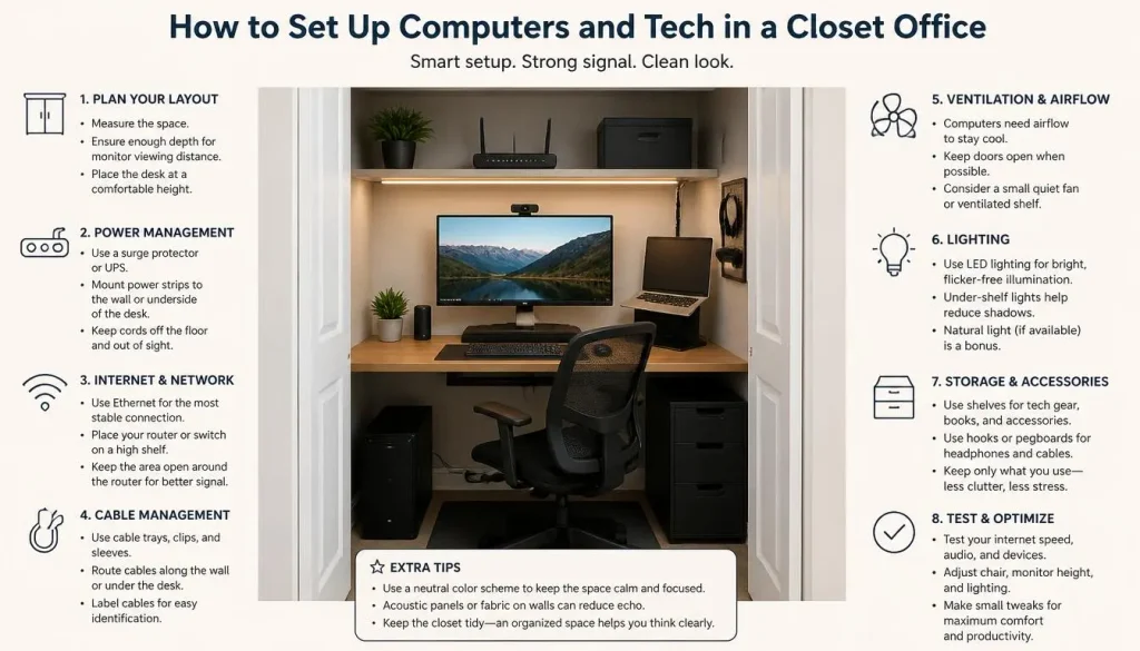 How to Set Up Computers and Tech in a Closet Office