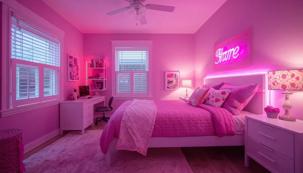 Pink Bedroom With LED and Neon Lighting