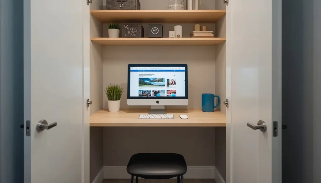 Use a Fold-Down Desk in a Tiny Closet
